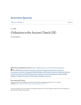 Ordination in the Ancient Church (III) Everett Ef Rguson