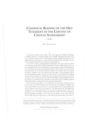 Canonical Reading of the Old Testament in the Context of Critical Scholarship