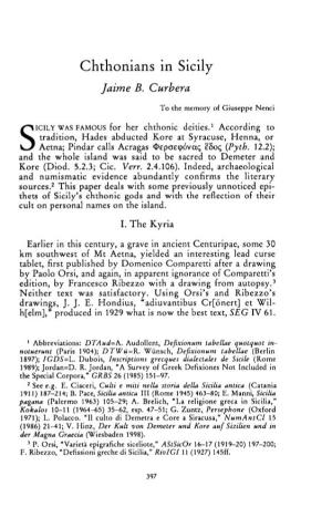 Chthonians in Sicily Curbera, Jaime B Greek, Roman and Byzantine Studies; Winter 1997; 38, 4; Proquest Pg