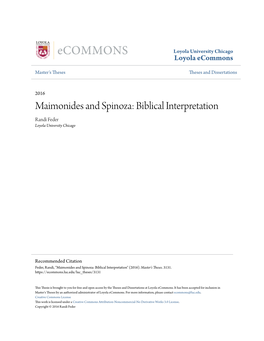 Maimonides and Spinoza: Biblical Interpretation Randi Feder Loyola University Chicago
