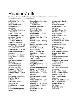 Readers' Riffs