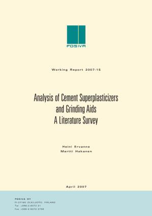 Analysis of Cement Superplasticizers and Grinding Aids a Literature Survey
