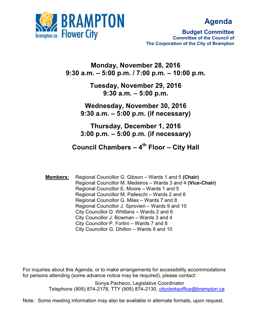 Budget Committee Agenda for November 28