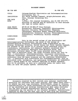 ED 136 600 FL 008 475 TITLE Chinese-English Electronics and Telecommunications Dictionary, Vol