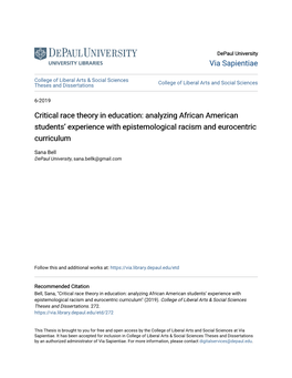 Critical Race Theory in Education: Analyzing African American Students’ Experience with Epistemological Racism and Eurocentric Curriculum