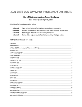 State Annexation Reporting Laws Date of Last Update: April 21, 2019