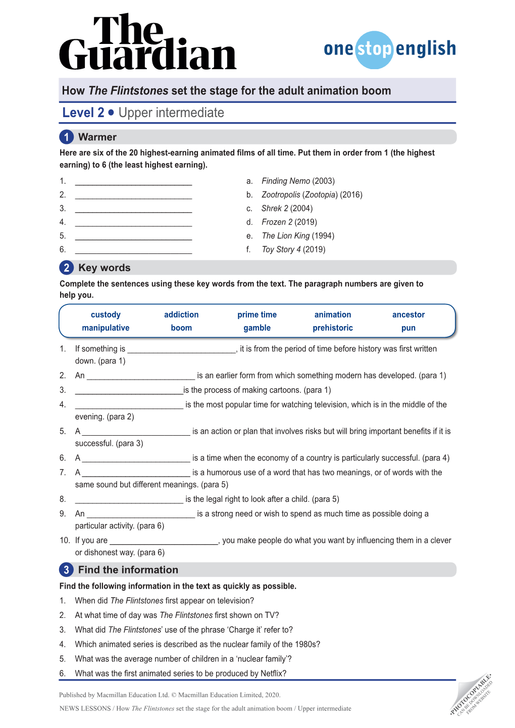 Animation Boom—Upper Intermediate Worksheet