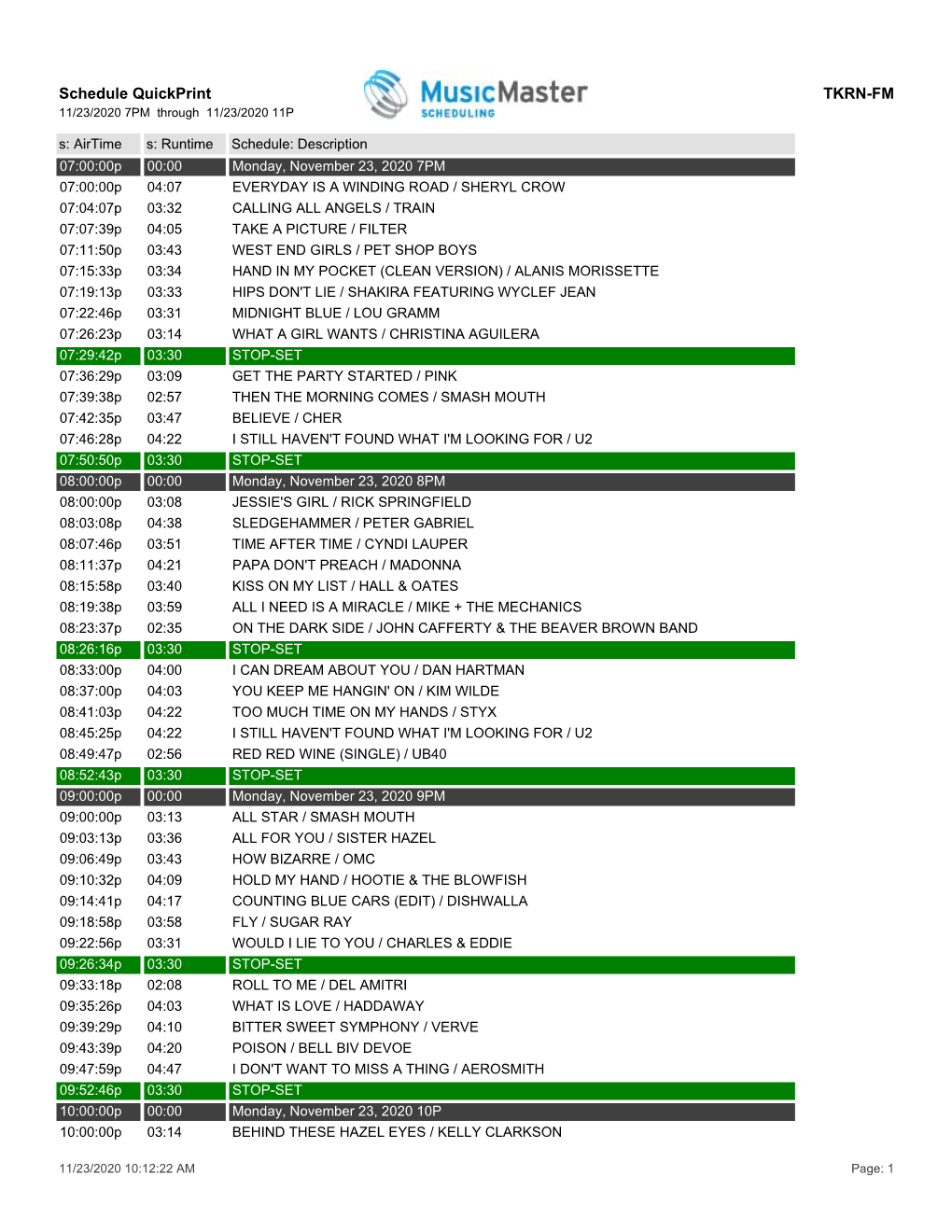 Schedule Quickprint TKRN-FM