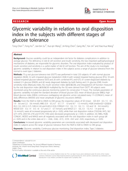 Glycemic Variability in Relation to Oral Disposition Index in the Subjects