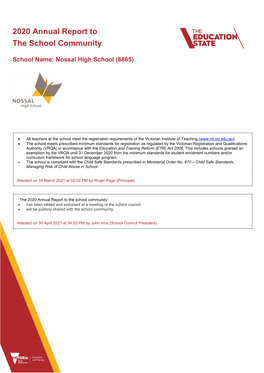 2020 Annual Report to the School Community
