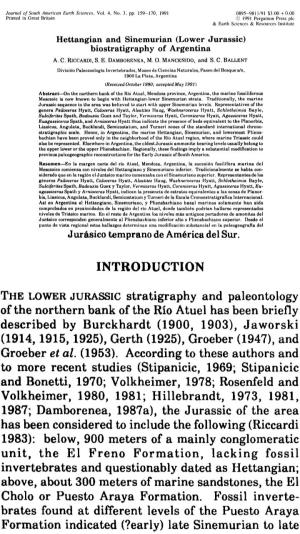 INTRODUCTION the LOWER JURASSIC Stratigraphy And