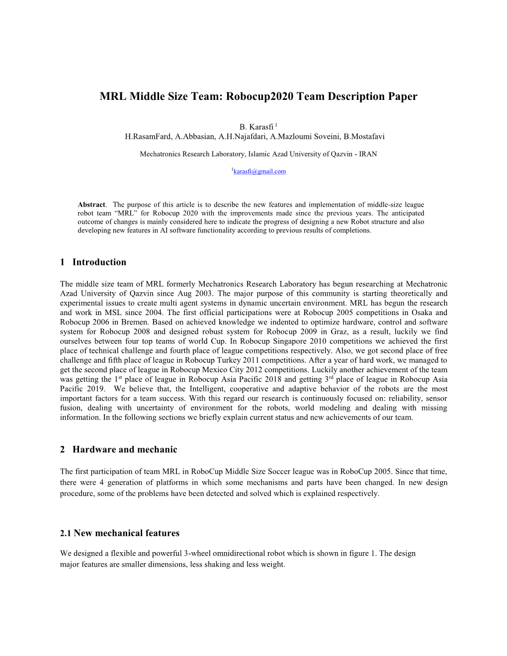 MRL Middle Size Team: Robocup2020 Team Description Paper