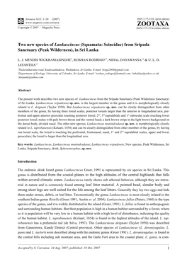 Zootaxa,Two New Species of Lankascincus (Squamata