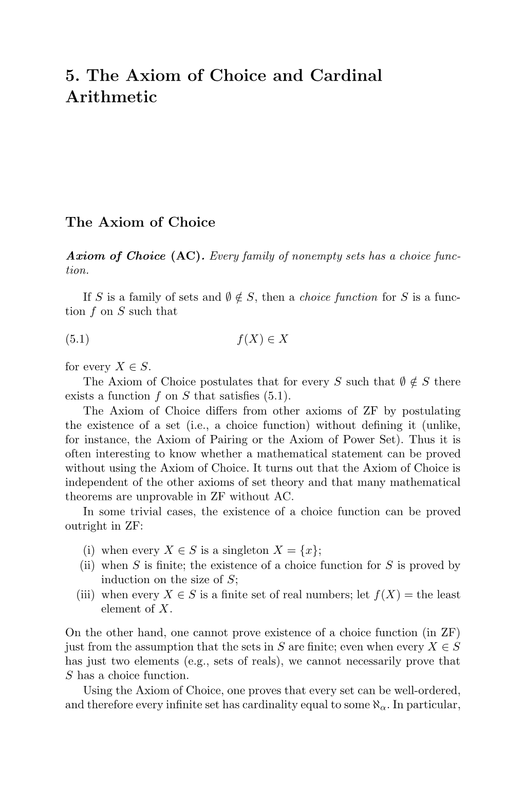 5. the Axiom of Choice and Cardinal Arithmetic