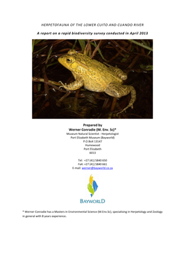 Herpetofauna of the Cubango-Okovango River Catchments: a Report on a Rapid Biodiversity Survey Conducted in May 2012