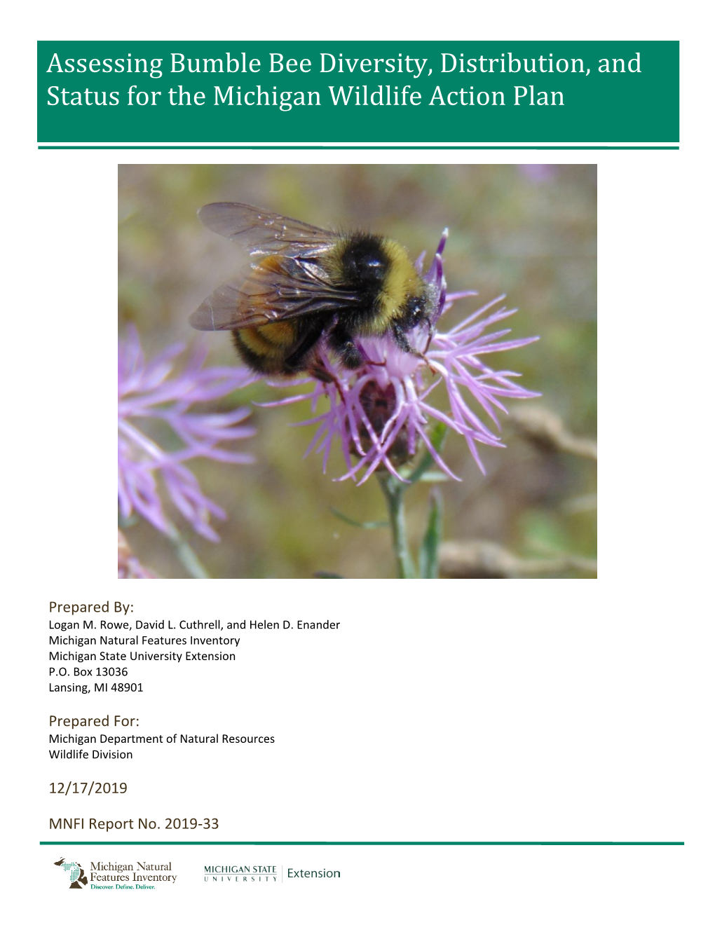 Assessing Bumble Bee Diversity, Distribution, and Status for the ...