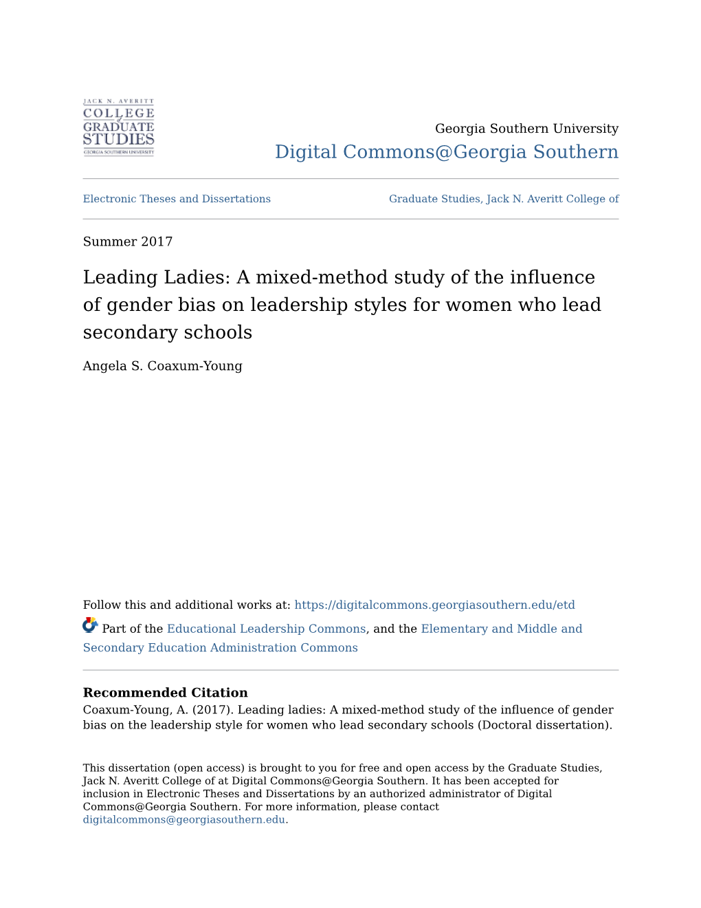 A Mixed-Method Study of the Influence of Gender Bias on Leadership Styles for Women Who Lead Secondary Schools