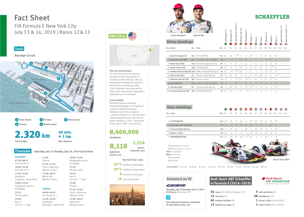 Fact Sheet FIA Formula E New York City July 13 & 14, 2019