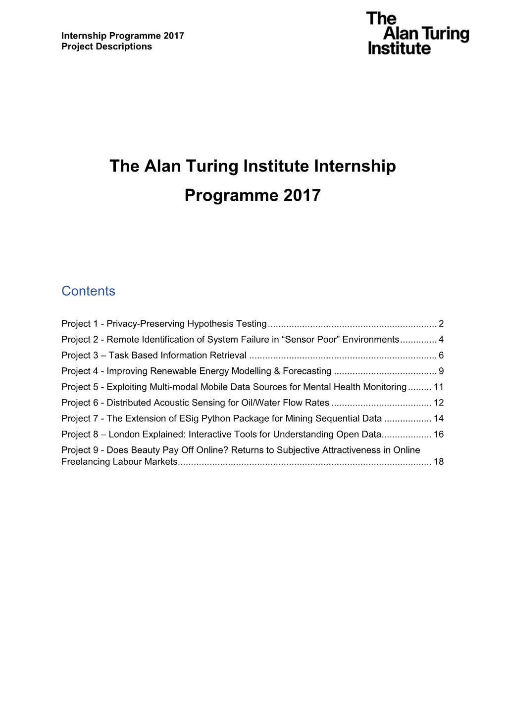 The Alan Turing Institute Internship Programme 2017