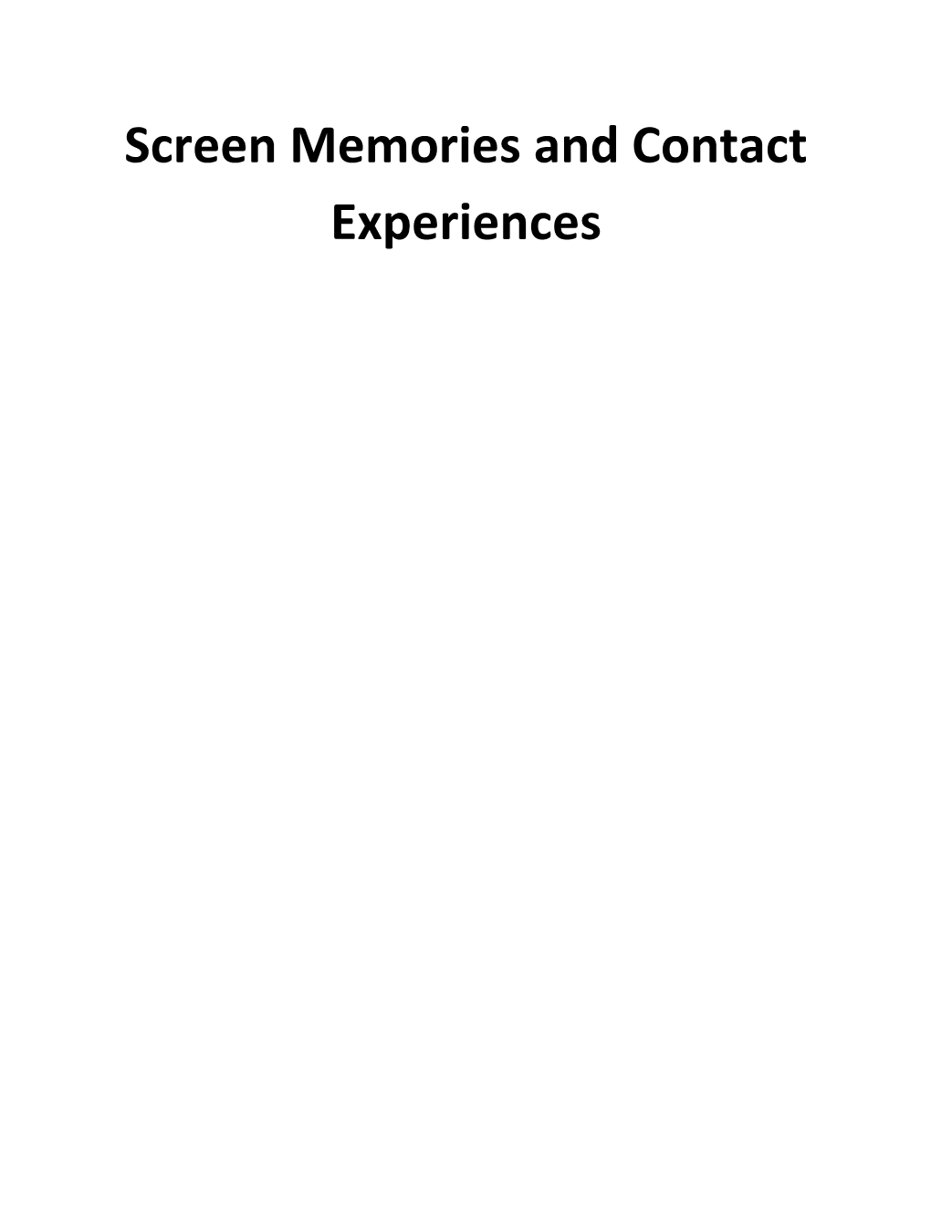 Screen Memories and Contact Experiences Contact Forum May/June 1995 - Jeffpolachek.Com