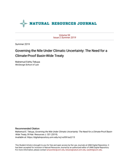 Governing the Nile Under Climatic Uncertainty: the Need for a Climate-Proof Basin-Wide Treaty