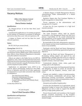 Vacancy Notices Administration, Public Administration Or a Related Discipline; OR