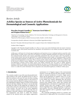 Achillea Species As Sources of Active Phytochemicals for Dermatological and Cosmetic Applications