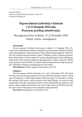 Pogrom Ludności Żydowskiej W Kielcach Z 11-12 Listopada 1918 Roku