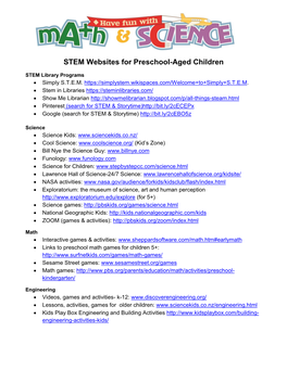STEM Websites for Preschool-Aged Children