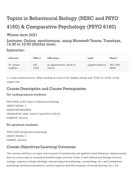 Comparative Psychology (PSYO 6160)