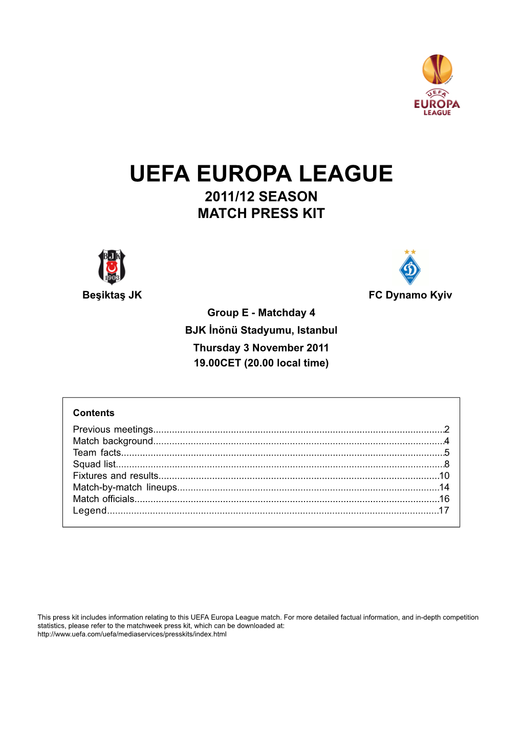 Uefa Europa League 2011/12 Season Match Press Kit