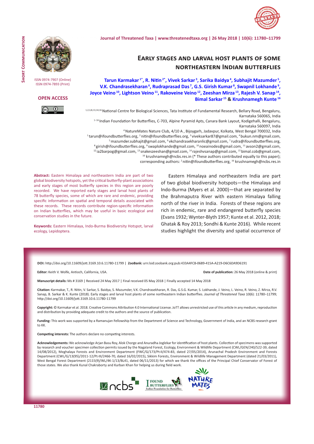 Early Stages and Larval Host Plants of Some Northeastern Indian Butterflies