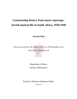 Constructing History from Music Reportage: Jewish Musical Life in South Africa, 1930-1948
