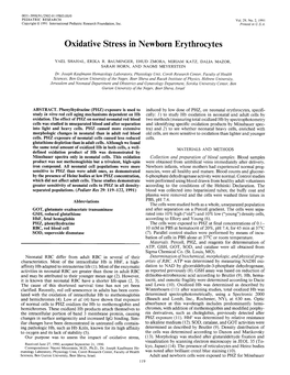 Oxidative Stress in Newborn Erythrocytes