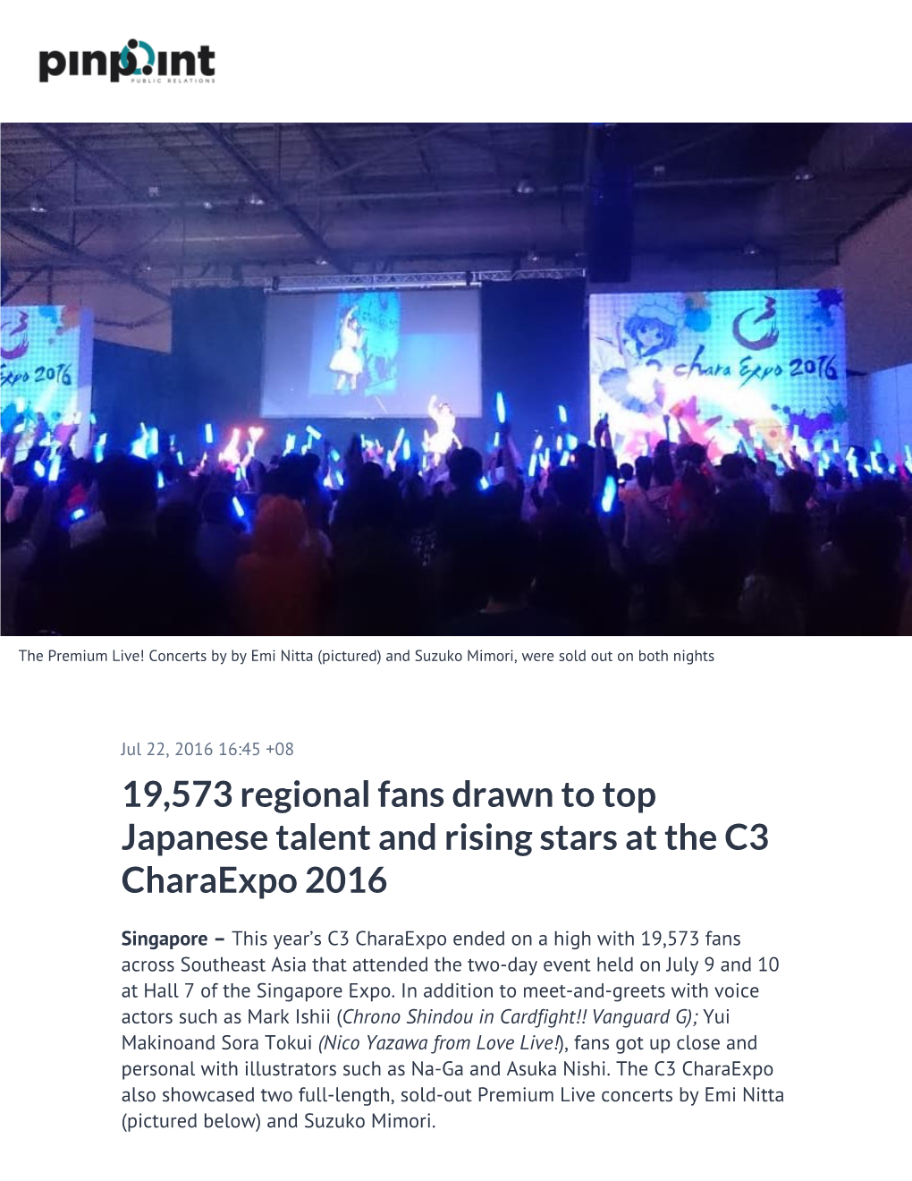 19,573 Regional Fans Drawn to Top Japanese Talent and Rising Stars at the C3 Charaexpo 2016