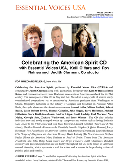 Celebrating the American Spirit CD with Essential Voices USA, Kelli Oʼhara and Ron Raines and Judith Clurman, Conductor