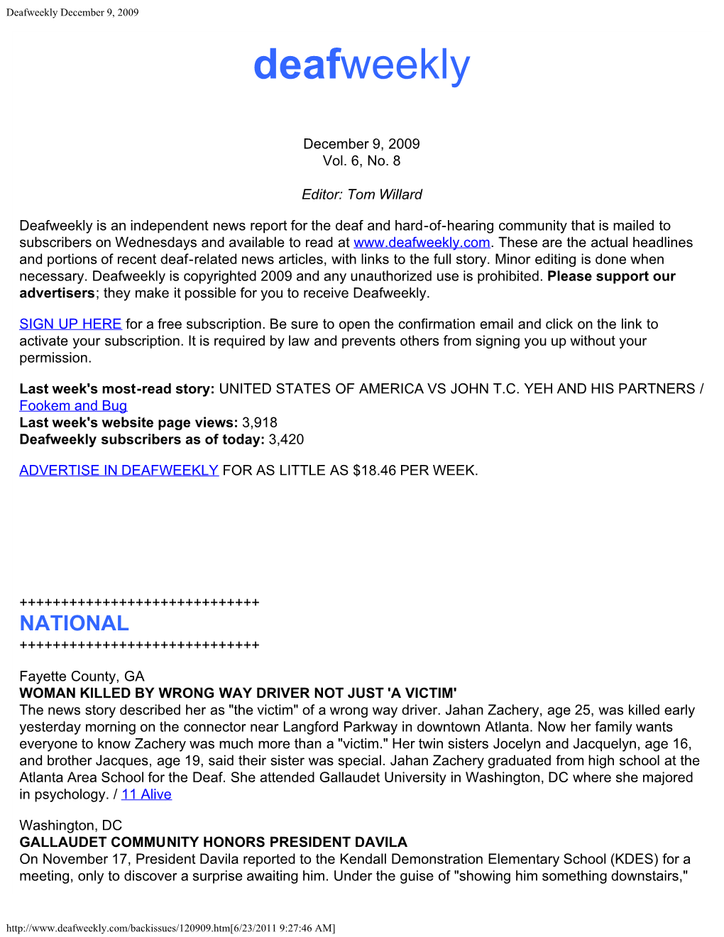 Deafweekly December 9, 2009 Deafweekly