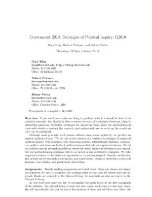 Government 2010. Strategies of Political Inquiry, G2010
