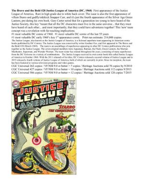 The Brave and the Bold #28 Justice League of America (DC, 1960) First Appearance of the Justice League of America, Rare in High Grade Due to White Back Cover