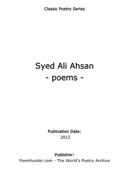 Syed Ali Ahsan - Poems