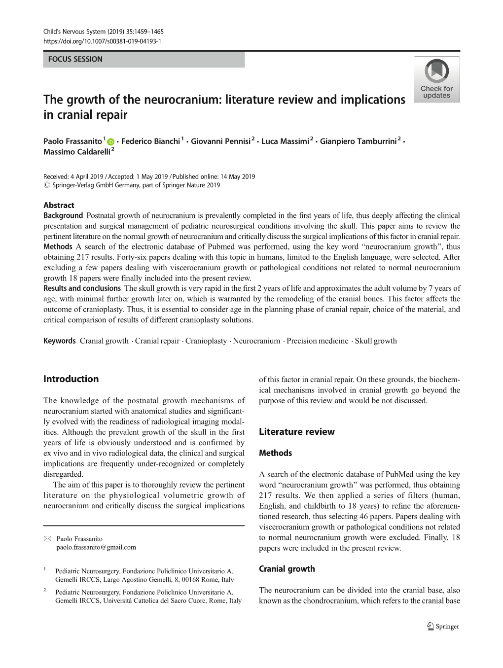 The Growth of the Neurocranium: Literature Review and Implications in Cranial Repair