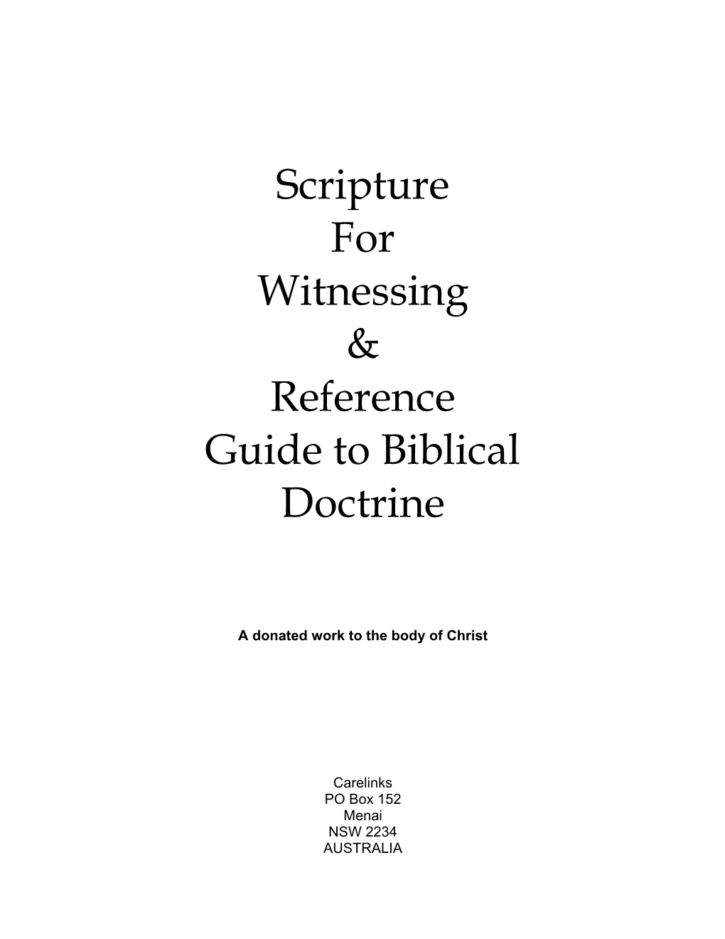 Scripture for Witnessing & Reference Guide to Biblical Doctrine