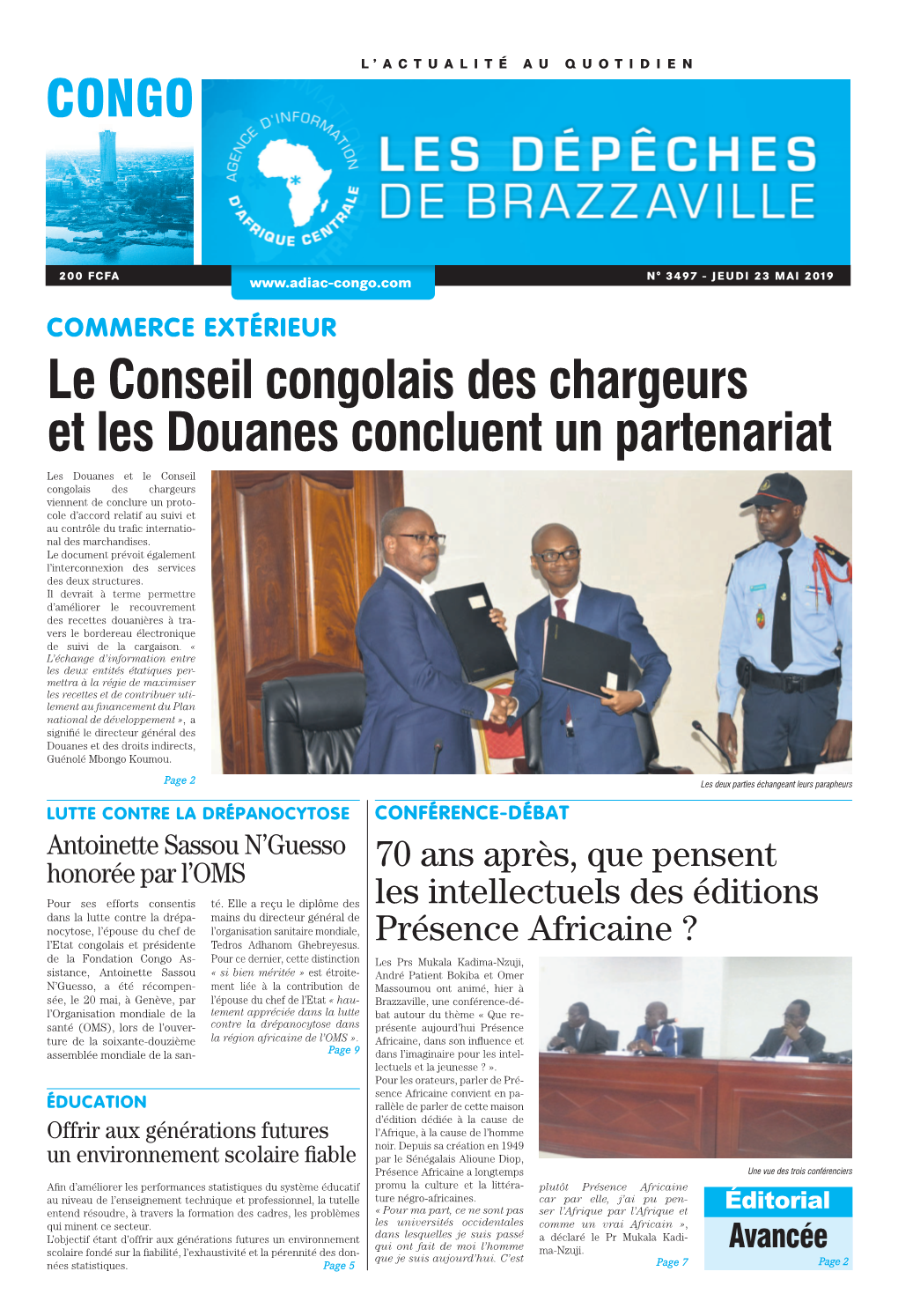 Le Conseil Congolais Des Chargeurs Et Les Douanes Concluent Un