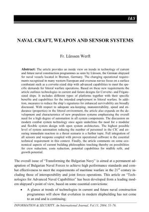 Naval Craft, Weapon and Sensor Systems