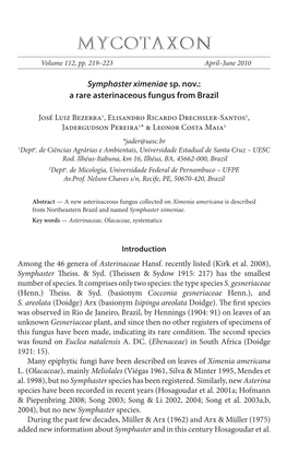 &lt;I&gt;Symphaster Ximeniae&lt;/I&gt; Sp. Nov.: a Rare Asterinaceous Fungus from Brazil