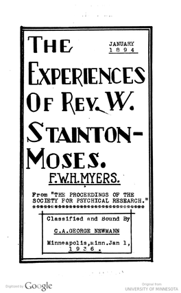 The Experiences of Rev. W. Stainton-Moses