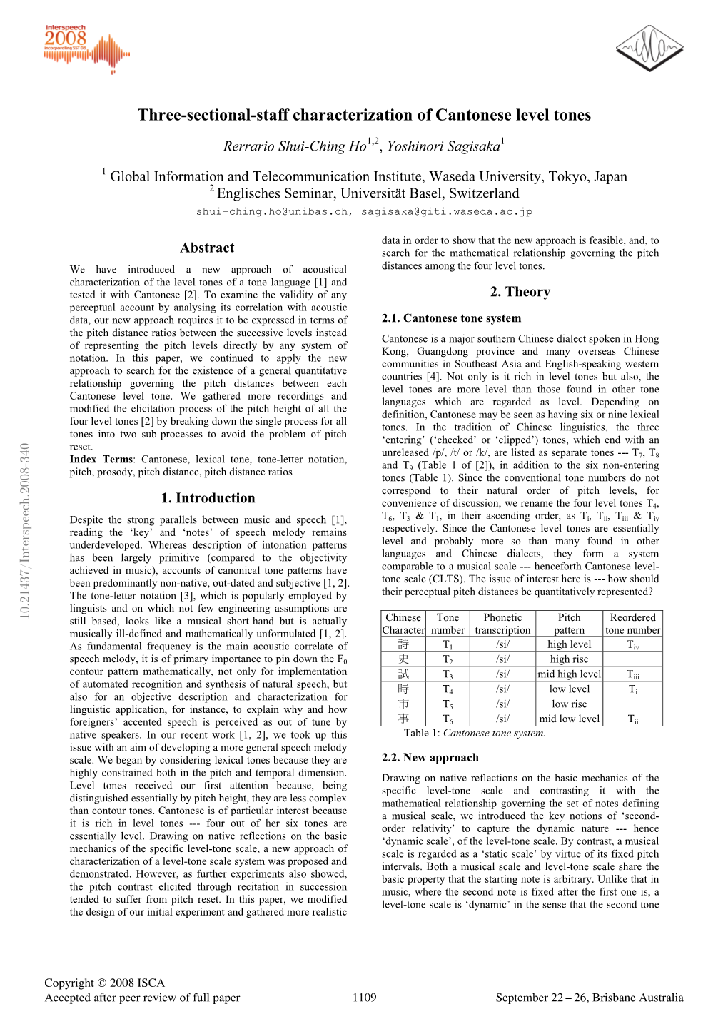 Three-Sectional-Staff Characterization of Cantonese Level Tones