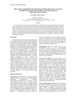 Bioactive Assessment of Selected Marine Red Algae Against Leishmania Major and Chemical Constituents of Osmundea Pinnatifida