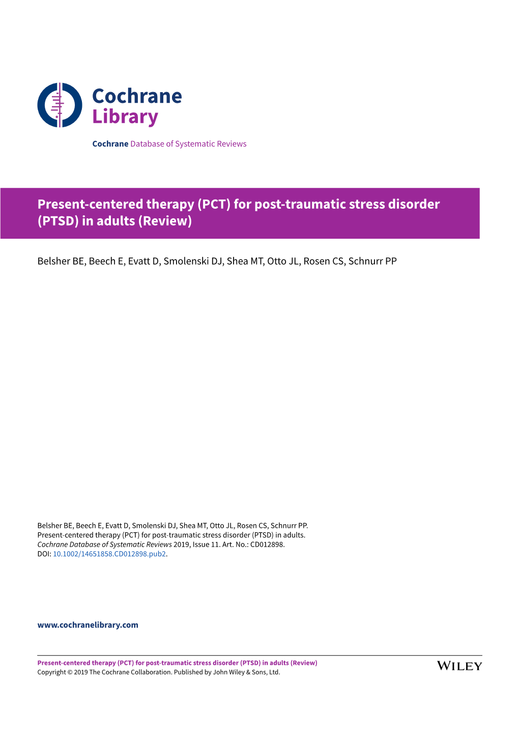 Present Centered Therapy Pct For Post Traumatic Stress Disorder Ptsd In Adults Review