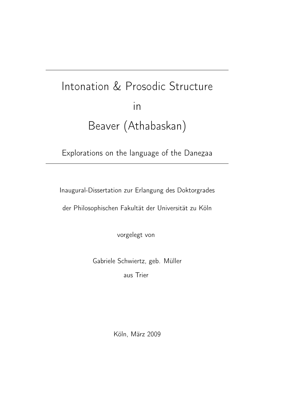 Intonation & Prosodic Structure in Beaver (Athabaskan)